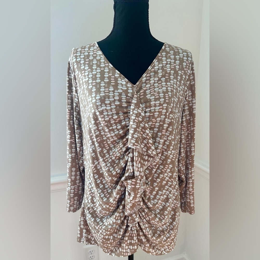 Alex Marie LS stretchy ruffled blouse